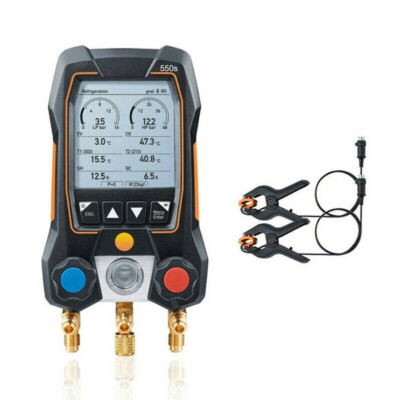 Testo 550s Digital Manifold Kit Refrigeration Meter 0564 5501 w/ 2x Clamp Probes