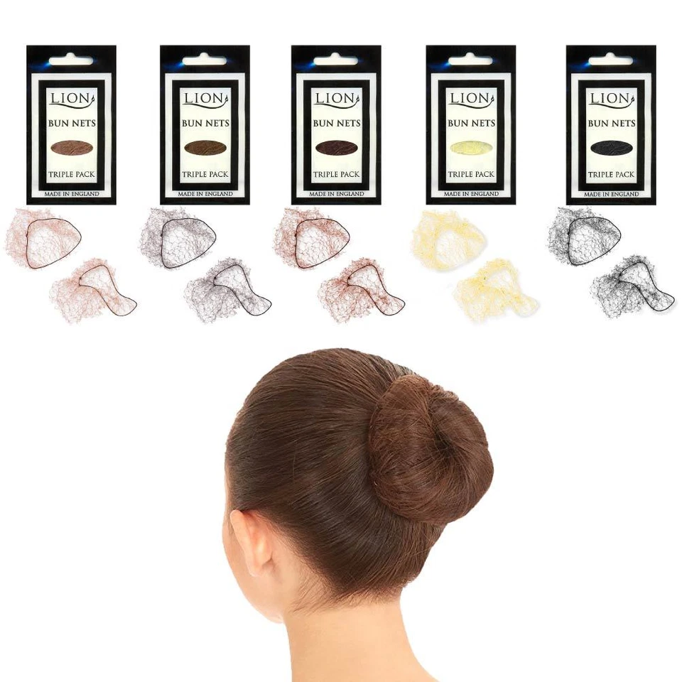 ROCH VALLEY / LION BRAND NEW PACK OF 3 NYLON BUN NETS BLONDE BROWN BLACK BALLET DANCE EXAM