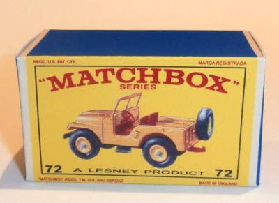 Matchbox Lesney No 72  Standard Jeep  Empty Repro E style Box