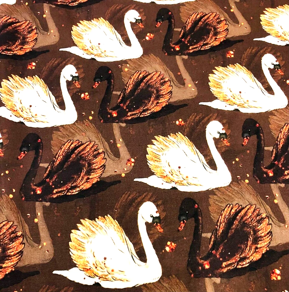 Baumwollstoff Meterware Schwäne Weiß Schwarz auf Braun Black Swan Wasser Vogel - Bild 2 von 4
