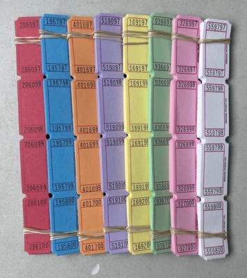 ITC Blank Raffle Tickets Package of 800 Single Stub 100 of Each Color Shown New