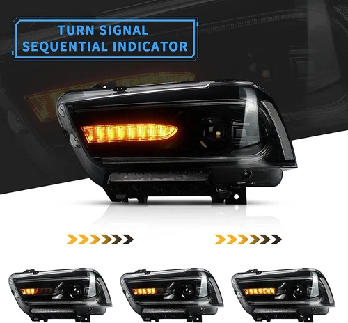 Pair VLAND RGB LED Headlights+Clear LED Taillights For Dodge Charger 2011-2014 - Picture 12 of 15