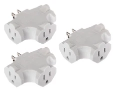3 Outlet T Shaped Wall Plug Grounding Adapter Splitter Extender - 3 Pack