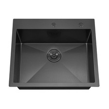 Attop 25" Drop-in Single Bowl 18-Gauge Nano Black Stainless Steel Sink