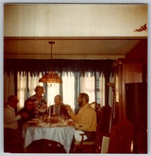 Vtg Color Snapshot Family Dinner Party Table Candlesticks Chandelier Interior