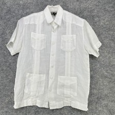 Successo Uomo Guayabera Shirt Men Large White 100 Linen Pleated Party Wedding