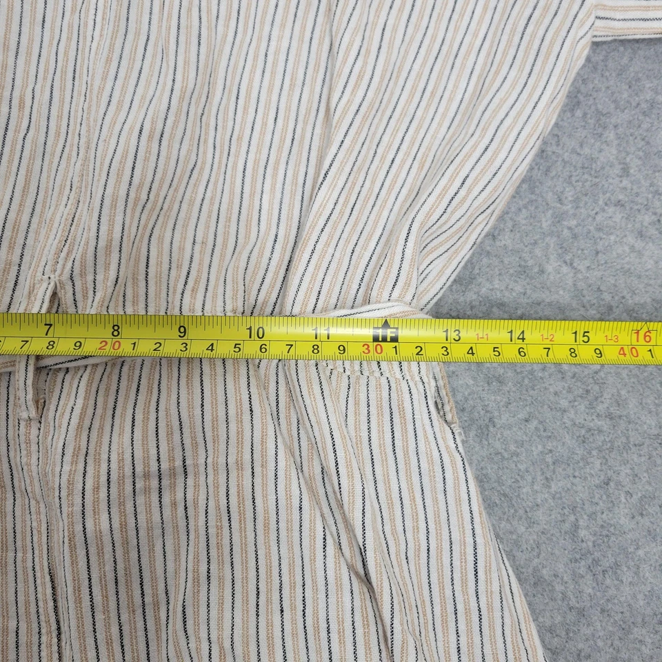 Vestido Max Studio Feminino Médio Bege Listrado Linho Mescla Cinto Camisa Midi - Imagem 4 de 4