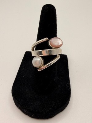Lilly Barrack Sterlingsilber rosa weiße Perlen Wickelring signiert Modernist