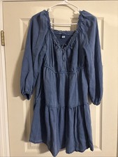 Old Navy Blue Gauze Tiered V Neck Dress Short Sleeve Women Size M