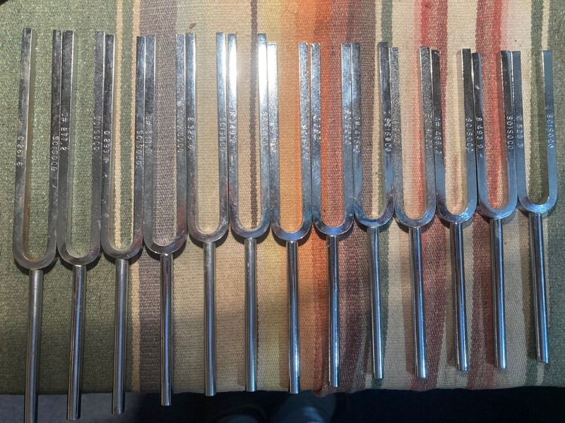 Wood Box Set of 13 Tuning Forks - Vintage 