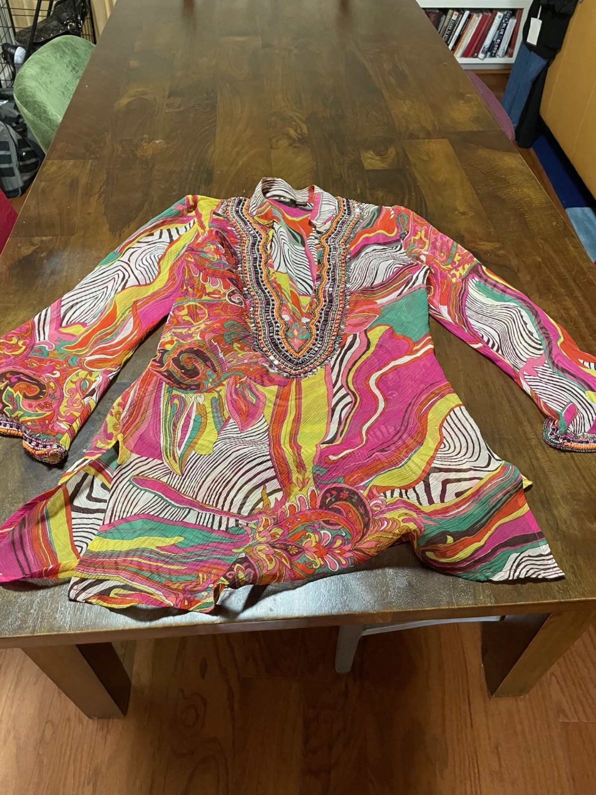 Solitaire 60s throwback psychedelic print dashiki… - image 1