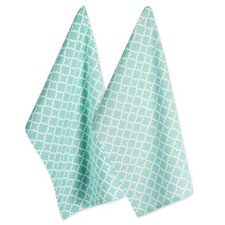 DII Lattice Basics Collection Kitchen Essentials, Dishtowel Set, Aqua, 2, Piece