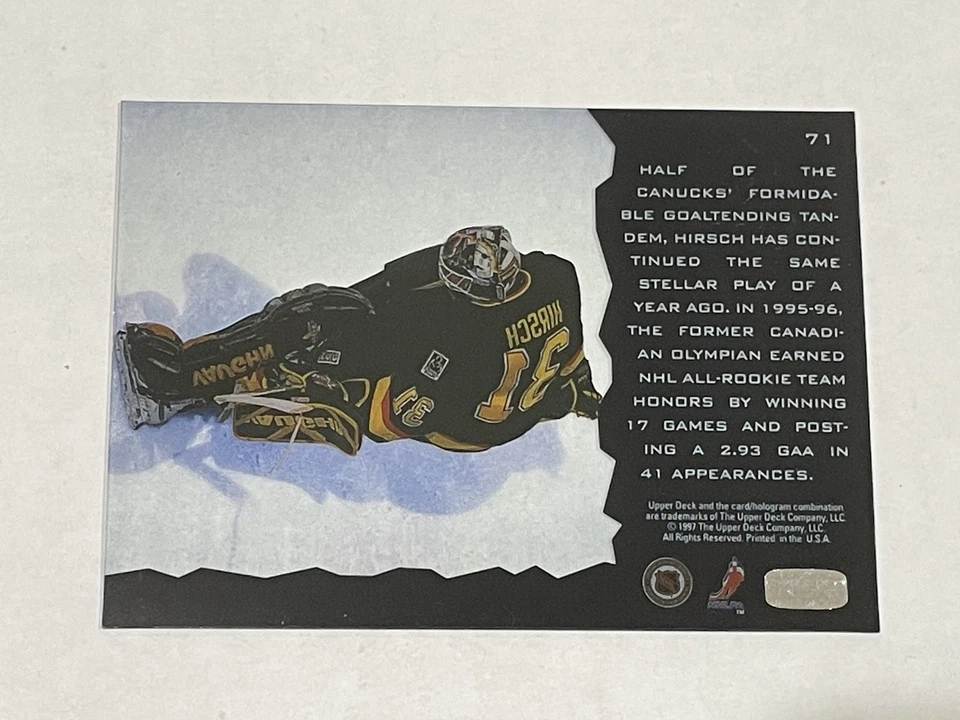 1996-97 Upper Deck Ice Hockey #71 - Corey Hirsch - Vancouver Canucks - Image 2 of 2