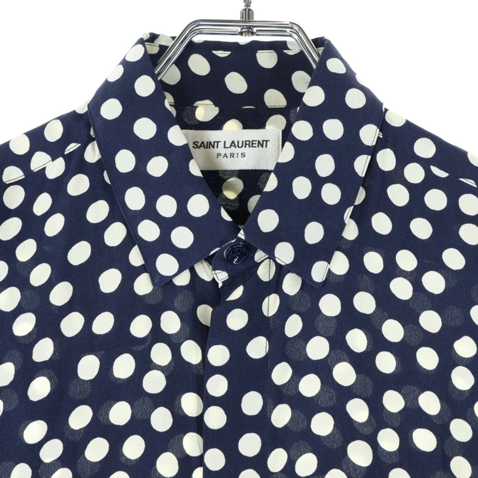 Camisa SAINT LAURENT PARIS Punto Manga Larga Seda Azul Marino Crema Usada c09258d567 Foto 3 de 4