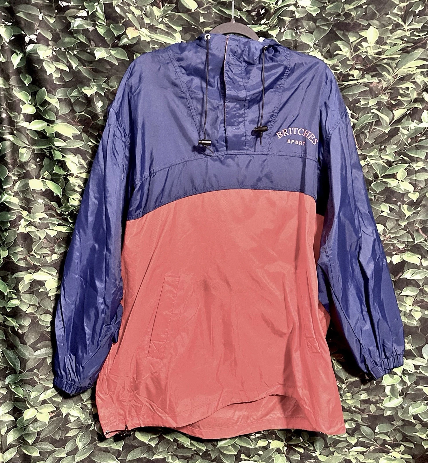 Vintage Britches USA Hooded Windbreaker Jacket Orange Blue Colorblock Unisex M