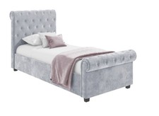 Modern Velvet Single Sleigh Bed - Grey - Includes Quality Mattress- Never Used
