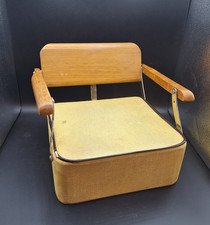 Vintage Booster Seat Mid-century Gold Wood  Vinyl In Good Condition