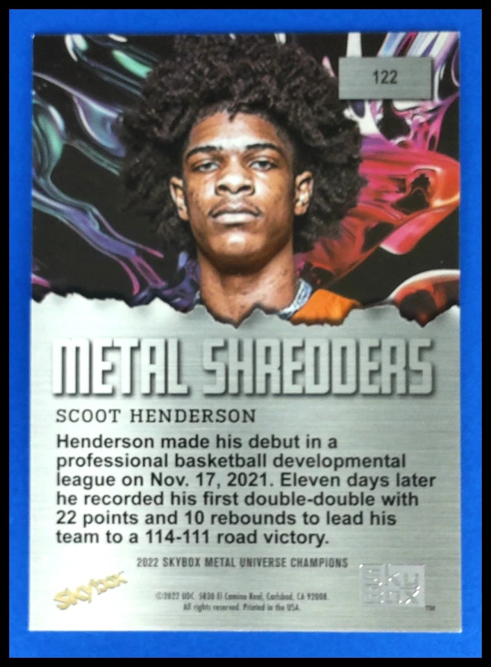 2022 Skybox Multi-Sport Metal Universe Champions Scoot Henderson #122 - Image 2 of 4