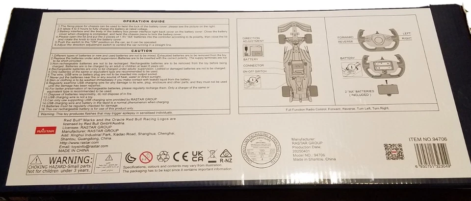 Rastar Oracle Red Bull Racing RB18 Formula 1 RC Car 1:12 Scale – USB Recharge - Image 4 of 4