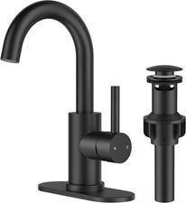 Black Bathroom Faucet 1 or 3 Hole Sink Single Handle, 360  Swivel Gooseneck Spou