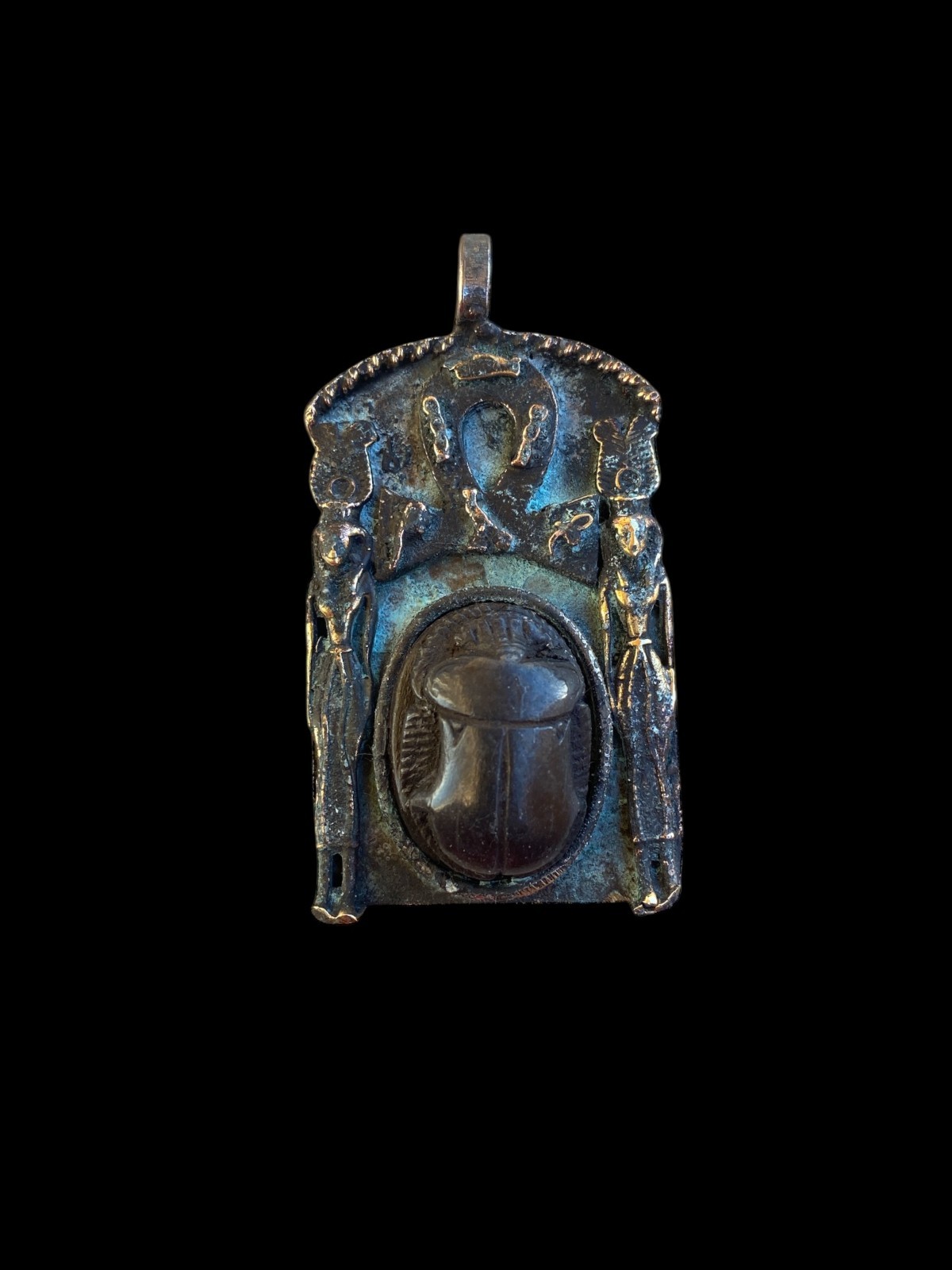 Handmade Vintage pendant for Ankh Key and Scarab beetle , Antique Jewlery