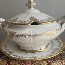 Vintage Weimar Porcelain Soup Tureen Gold White Katharina Made in Germany