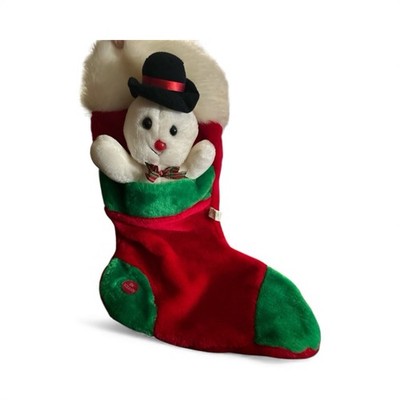 Vintage GOFFA  Plush Christmas Stocking Red Stufded Snowman Soft Retro No Sound