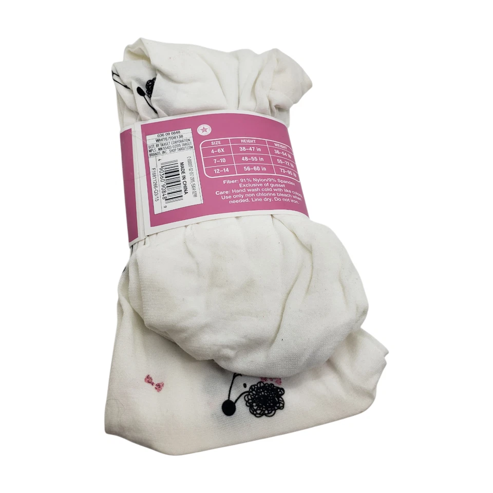 Leggings Vintage Niñas 12-14 Blanco Caniche Estampado Rosa Lazos Medias Nuevas Sin Usar Foto 2 de 4