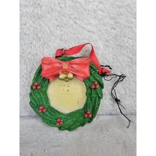 Christmas Wreath Picture Frame Ornament Red Bow Bells Hanging Decor