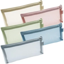 5Pcs Zipper Mesh Bags, 7.9 x 4, Clear Makeup Pouch, Pencil Case Organizer