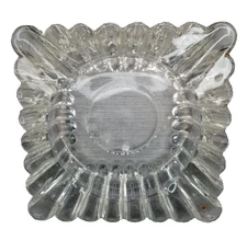Mid Century Small Clear Glass Ashtray 3.5”Square