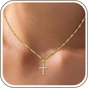 Authentic 18K Gold Plated Minimalist Cross Necklace for Women - Waterproof & Non-Tarnish