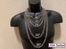 7-40" STAINLESS STEEL SILVER  FIGARO ROPE CHAIN WOMENS MEN3/4/5/7/9/10/12 mm