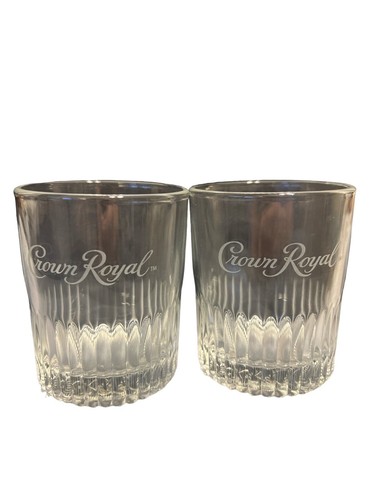 Vintage CROWN ROYAL Embossed-Bottom Round Rocks Etched Whiskey Glass (set of 2) - Picture 1 of 4