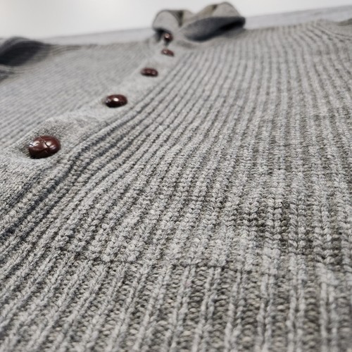 Lands End Mens XL Lambs Wool Knit Cardigan Shawl Leather Elbow Patch Sweater - Picture 4 of 14
