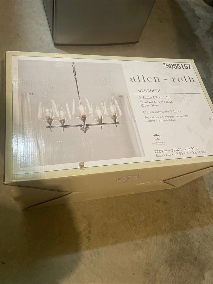 NEW Chandelier 5-Light Brushed Nickel allen + roth Glass Bulbs Classic Lighting - Image 2 of 4