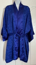 Vintage Victoria's Secret Lingerie Kimono Robe Blue Tone on Tone Floral Tie M