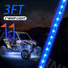 3FT LED Whip Lights Antenna Flag Pole Quick Release Base for ATV UTV Blue