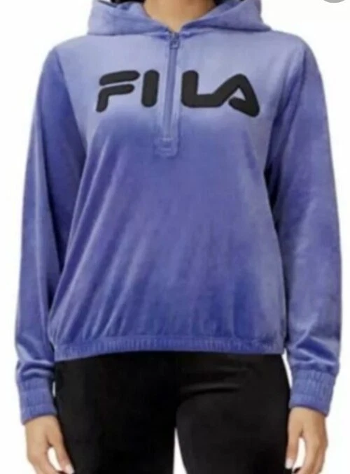 Fila Blue Velour Hoodie Women s Purple Black Large