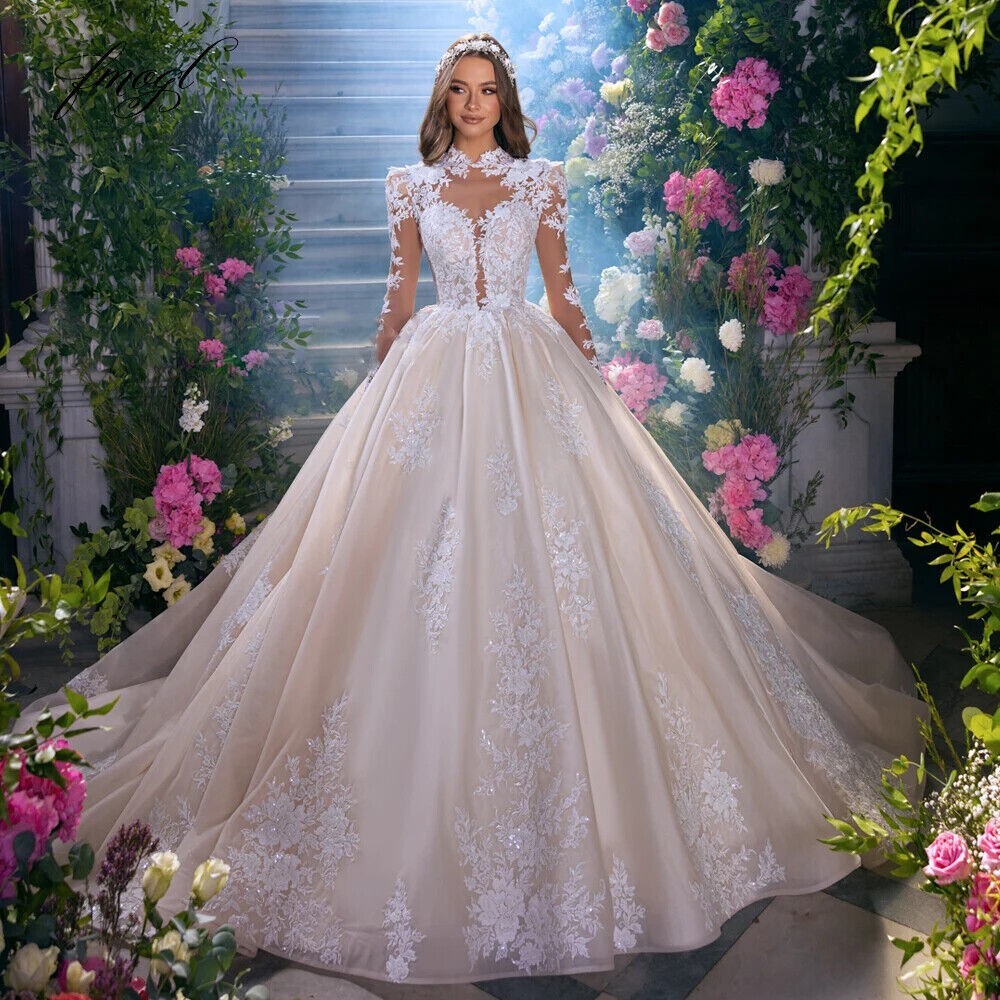 knee length dresses for ladies Romantic Ivory Lace Floor length A line Puffy Princess Wedding Dress