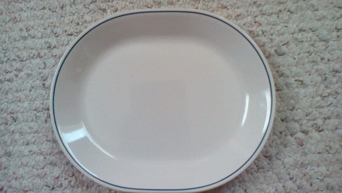 Corelle By Corning Ivory Platter with Dark Blue Stripe on the Rim