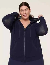 Lane Bryant LIVI Zip-Front Open-Stitch Sweater Hoodie Navy Plus 22/24 NWT