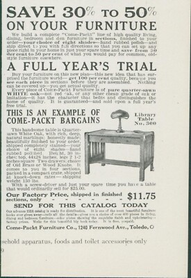 1913 Come Packt Bargain Furniture Library Table Catalog Trial Offer Ad GH3