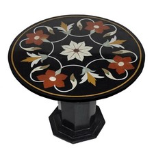 24 " Noir Marbre Table Haut Avec Plate-Forme Handmade Pietra Dura Maison Meuble