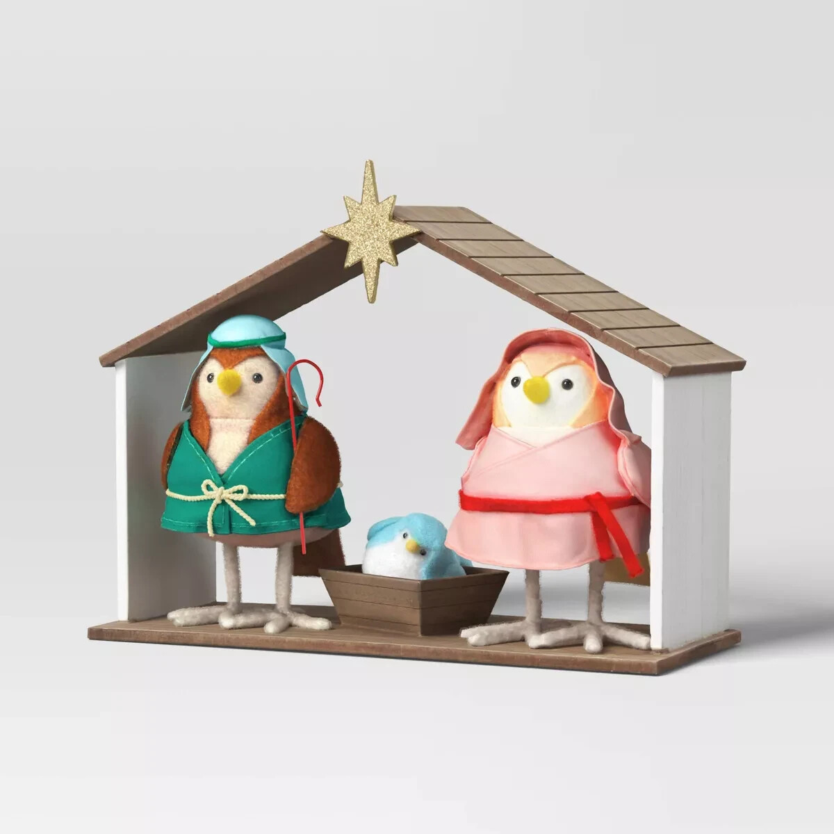 4pc Featherly Friends Fabric Bird Christmas Nativity Figurine Set