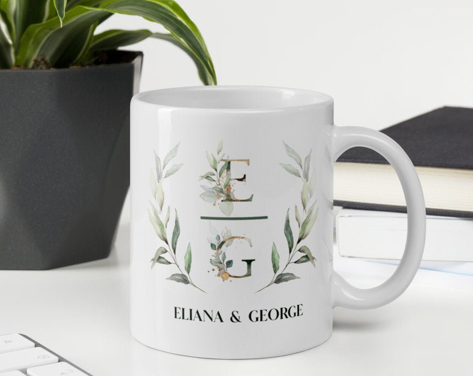 Floral Couples Spouse Lovers Mug Personalized With Names Valentines Anniversary
