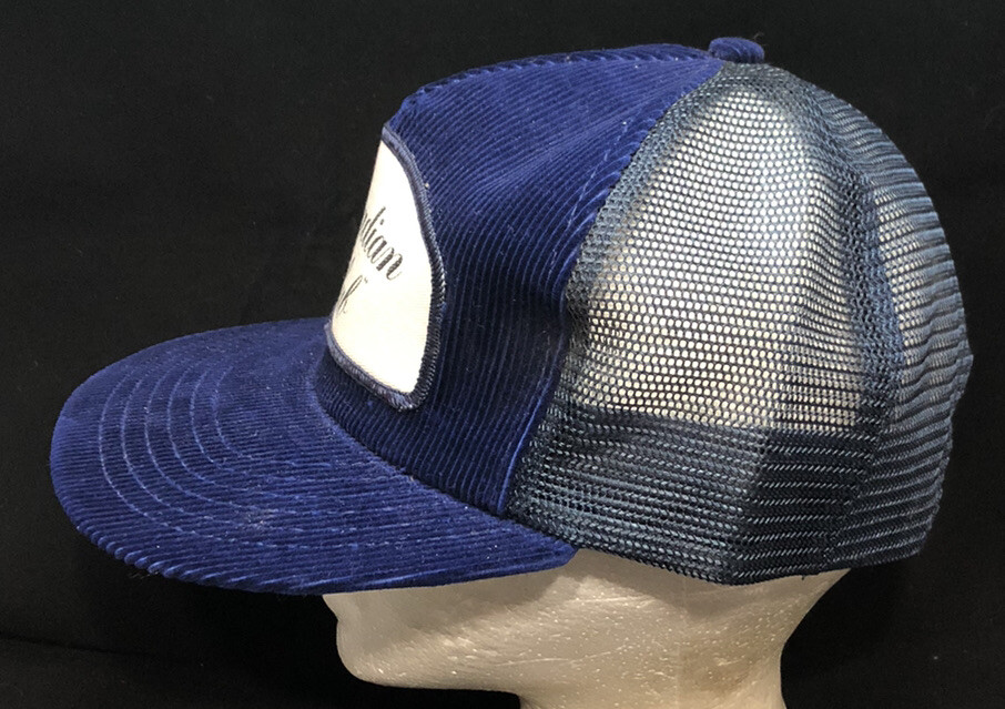 Vtg Canadian Club Whiskey Mesh Trucker Snapback Hat Company Logo Patch Blue Cap image 5