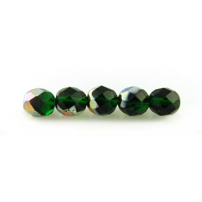 Green Emerald Vitrail - 25 8mm Round Faceted Czech Glass Fire Polish Beads