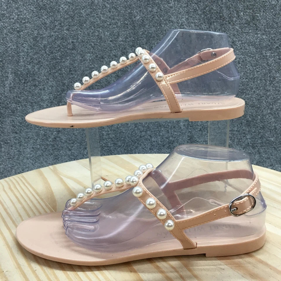 Stuart Weitzman Sandals Womens 10 B Slingback Pink Pearly Studded Jelly NEW - Image 2 of 4