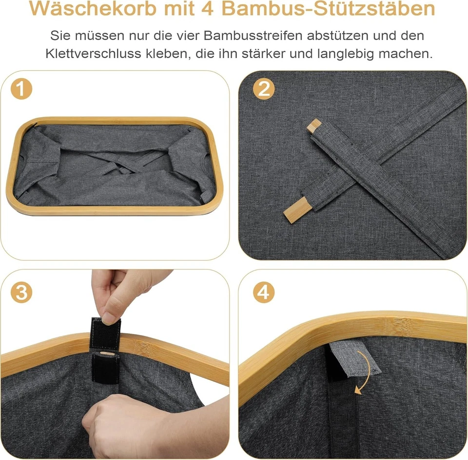 Wäschekorb Faltbar 50 Liter Wäschebox Bambus Stoff Wäsche Aufbewahrung Korb C509 - Bild 3 von 4